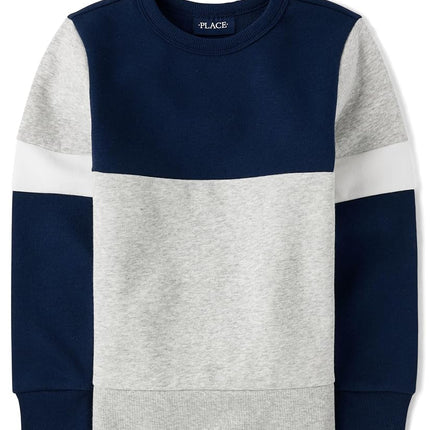 The Children's Place Boys' Long Sleeve Crew Neck Pullover Sweater, Tidal Colorblock, XX-Large