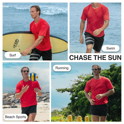 Kanu Surf Mens Short Sleeve UPF 50 Swim Shirt Rash Guard Sun Shirt (Regular & Extended Sizes), Red, Large