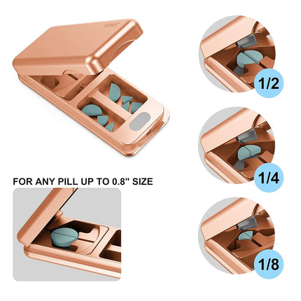 JEINAPA Pill Cutter with Auto Centering Device, Aluminum Pill Splitter with 316L Stainless Blade, Genuine Leather Case, Professional Pill Splitter for Cutting Small Pills or Large Pills (Rose Gold)