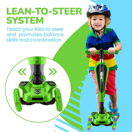 Hurtle 3-Wheeled Scooter for Kids - Wheel LED Lights, Adjustable Lean-to-Steer Handlebar, and Foldable Seat - Sit or Stand Ride with Brake for Boys and Girls Ages 1-14 Years Old