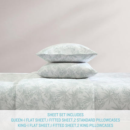 Tommy Bahama - King Sheets, Cotton Percale Bedding Set, Crisp & Cool, Stylish Home Decor (Pen and Ink Palm Green, King)