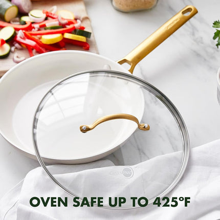 GreenPan 10" Tempered Glass Lid for Pots and Pans Cookware, Gold-Tone Handle with Matte Finish, Dishwasher and Oven Safe