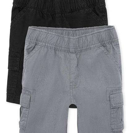 The Children's Place Baby Boys And Toddler Boys Pull on Cargo Shorts,Black/Storm 2 Pack,6-9MONTHS