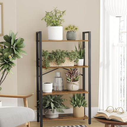 VASAGLE Bookshelf, 4-Tier Shelving Unit, Bookcase, Book Shelf, 11.8 x 25.9 x 47.2 Inches, for Home Office, Living Room, Rustic Brown and Black ULLS60BX