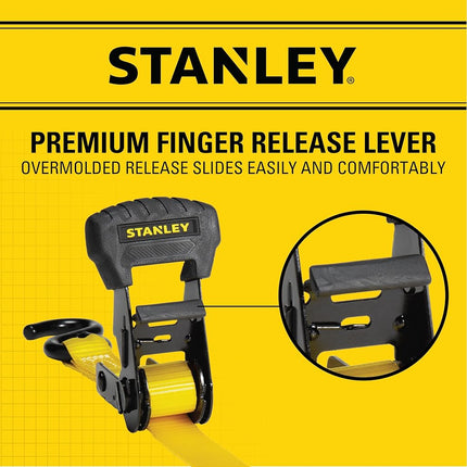 Stanley S1006 Black/Yellow 1" x 14' Ratchet Tie Down Straps - Medium Cargo Securing (3,000 lbs Break Strength), 4 Pack
