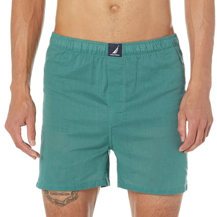 Nautica Men's Cotton Woven 3-Pack Boxers Shorts, Peacoat/Tidal Green/Sails Red Holiday, M