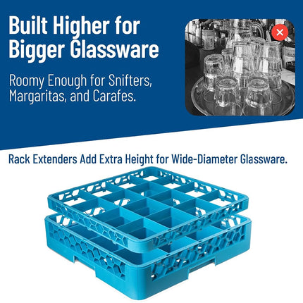 Carlisle FoodService Products Opticlean Plastic Glass Rack, Divided Extender with 16 Compartments for Cleaning, Factories, 19.875 X 19.875 X 1.75 Inches, Lavender