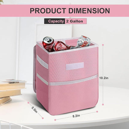 Simple Deluxe 2 Pack Car Trash Can, Multipurpose Bin with Lid and Storage Pockets, Collapsible Adjustable Straps and Portable Organizer, 2 Gallon, Pink