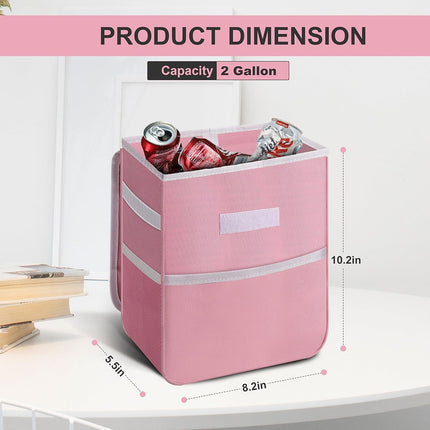 Simple Deluxe 2 Pack Car Trash Can, Multipurpose Bin with Lid and Storage Pockets, Collapsible Adjustable Straps and Portable Organizer, 2 Gallon, Pink