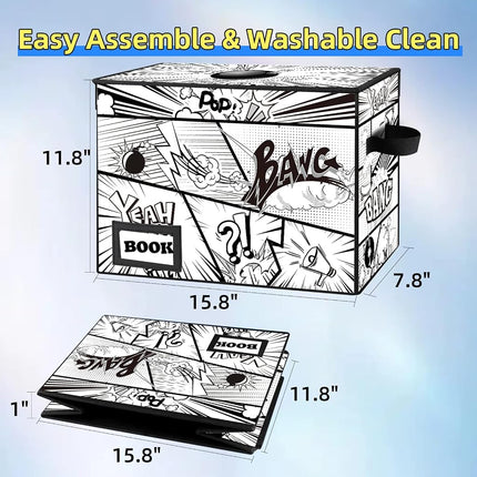 YNSZAS Cartoon Bombs Comic Book Storage Box, 15.8'' X 7.8'' X 11.8'', Collapsible Short Box Holds 160-180 Comics, Heavy Duty Bin Container Holder Shelf, A-White 1-Pack