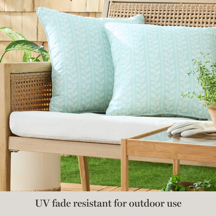 MARTHA STEWART Vineyard Vines Indoor Outdoor Decorative Pillow 2-Pack Set, UV Fade Resistant, Water Repellent, Printed Garden Design, 18"x18", Aqua Blue