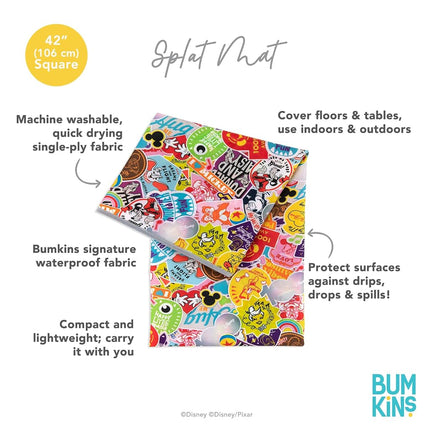 Bumkins Disney Baby Splat Mat for Under High Chair, Babies Toddlers Eating Mess Mat, Waterproof Reusable Cloth for Arts and Crafts, Play Mat for Kids, Fabric 42inx42in, 100 Years of Fun