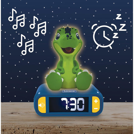 LEXIBOOK - Dinosaur Nightlight Alarm Clock, Clock, Alarm Clock for Boys and Girls, Snooze, Blue/Green - RL800DINO