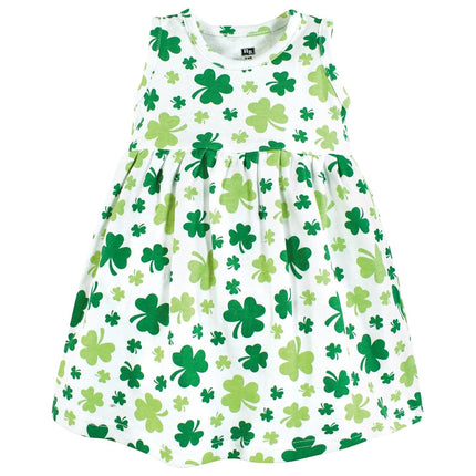Hudson Baby Conjunto de Vestido y Cárdigan de Algodón para Bebés Niñas, Tréboles, 3T