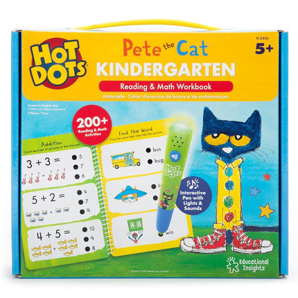Educational Insights Hot Dots Pete The Cat Kindergarten Reading & Math Workbook, Includes 200 Activites, Reading Games for Kids Ages 5+