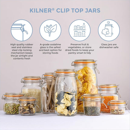 Kilner Clip-Top Storage Jar, 1 Litre, Airtight, Glass, for Fruit, Vegetables, Coffee, Tea, Flour