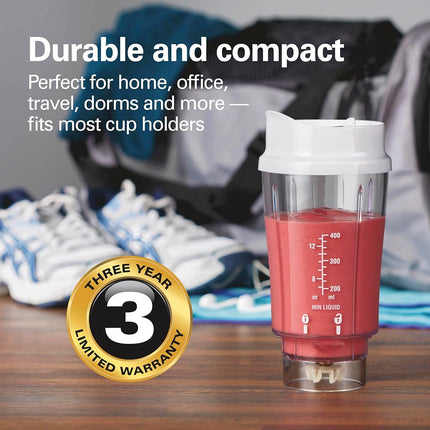 Hamilton Beach Personal Blender for Smoothies & Protein Shakes, Portable Single Serve Blender with 2 Travel Jars & Lids, 14 oz BPA-Free Cups, Stainless Steel Blades, 300W, White, 51102G