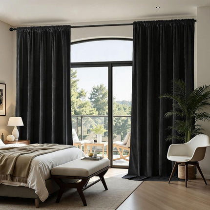 Joydeco Velvet Curtains 108 inches Long 2 Panels, Luxury Blackout Thermal Insulated Super Soft Rod Pocket Window Drapes for Bedroom Living Dining Room, Black, W52 x L108
