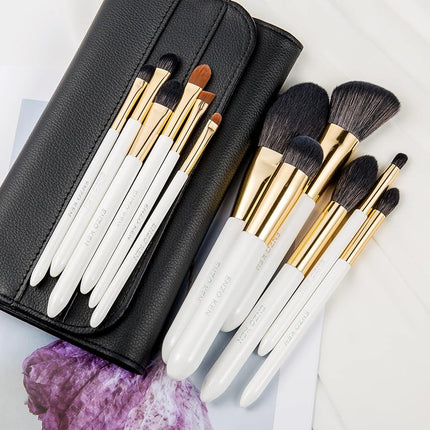 ENZO KEN Natural Black Goat Hair Makeup Brush Set with Case, Natural Hair Makeup Brushes Set Professional, Make up Brushes Set Professional, Natural Makeup Brushes, Natural Bristle Makeup Brushes.