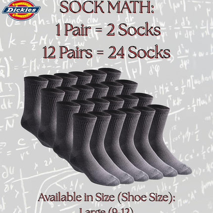 Dickies Men's Dri-tech Moisture Control Mid-Crew Comfort Length Socks, Available in M-XL (6, 12 Pairs), Comfort Length Charcoal (12 Pairs), Large