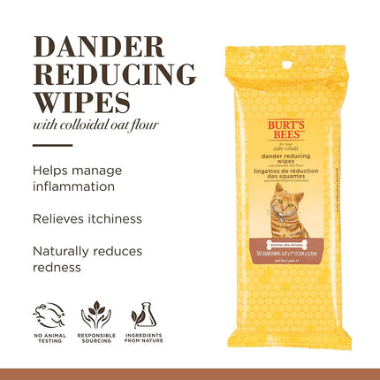 Burt's Bees for Pets for Cats Natural Dander Reducing Wipes | Kitten and Cat Wipes for Grooming, | 50 Count Cat Wipes for Dander Control - 6 Pack (300 Wipes Total)