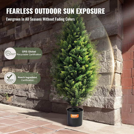 VEVOR Artificial Cedar Topiary Tree, 36 inch Tall (2 Pieces), with Extra Leaves & Pot Faux Evergreen Fake Pine Cypress Trees Plant, UV Rated Artificial Greenery Set for Home Decor Indoor/Outdoor