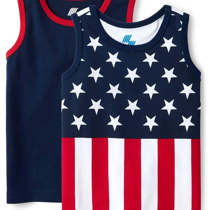 The Children's Place Baby Toddler Boys Sleeveless Tank Top, American Flag 2-Pack, 12-18 Months