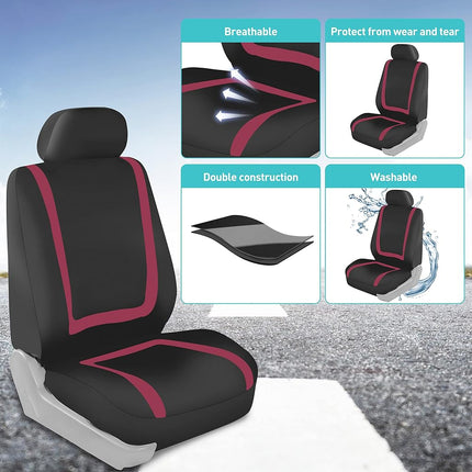FH Group FB032BURGUNDY114 Burgundy Unique Flat Cloth Car Seat Cover (w. 4 Detachable Headrests and Solid Bench)