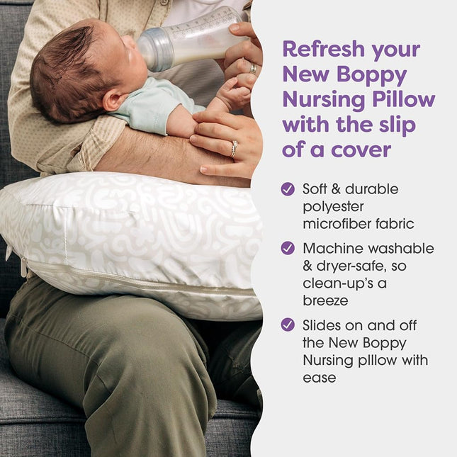 Boppy Nursing Pillow Cover - Soft, Hypoallergenic Washable Microfiber Bottle & Breastfeeding Pillow Covers (Redesigned Feeding Pillow Sold Separately) - Cream Retro Squiggles