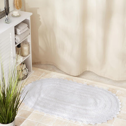 DII Crochet Collection Reversible Bath Mat, Large Oval, 21x34, White
