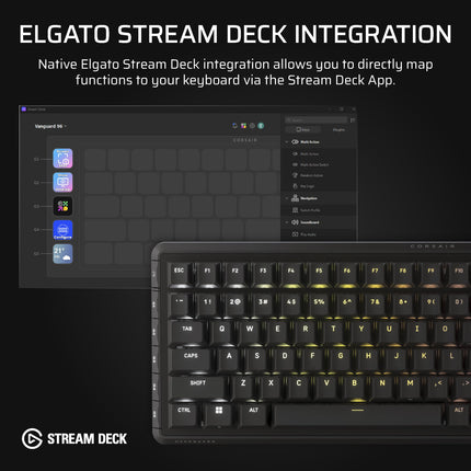 Teclado mecánico para juegos con cable Corsair Vanguard 96 – Distribución del 96 %, interruptores táctiles MLX Fusion, tasa de sondeo de 8000 Hz, pantalla LCD, Virtual Stream Deck, teclas G, Flashtap SOCD, QWERTY EE. UU. – Negro