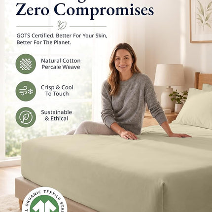 LANE LINEN King Fitted Sheet, 100% Organic Cotton, 3-Piece Set (1 Fitted Sheet,2 Pillowcases), Percale Weave, Ultra Soft, Breathable,Fits Mattress Upto 15" Deep - Linen (No Flat Sheet)