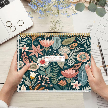 Weekly Productivity Planner - 8.5" x 11" Dashboard Desk Notepad Has 6 Focus Areas to List Tasks for Goals, Projects, Clients, Academic or Meal-Organize Your Daily Work Efficiently, 54 Weeks, Flower-C