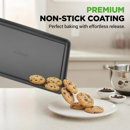 NutriChef 8-Piece Nonstick Stackable Bakeware Set - PFOA, PFOS, PTFE Free Baking Tray Set w/Non-Stick Coating, 450°F Oven Safe, Round Cake, Loaf, Muffin, Wide/Square Pans, Cookie Sheet (Black)