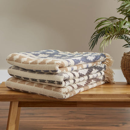 Jeté de lit DII Classic Colby en coton à rayures avec franges, 127 x 152 cm, noir et gris