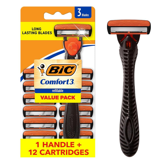 BIC Hybrid 3 Comfort Disposable/System Razor, Men, 12-Count
