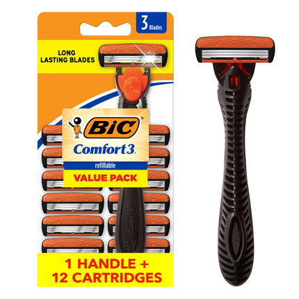 BIC Hybrid 3 Comfort Disposable/System Razor, Men,