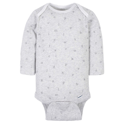 Paquete de 6 mamelucos de manga larga para bebé unisex Gerber, Gris con palabras, 12 meses