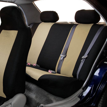 FH Group Fabric Fish Net Stitching Seat Covers W. 2 Rear Headrests and Solid Bench