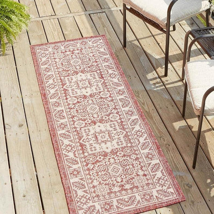 Unique Loom Outdoor Aztec Collection Area Rug - Chalca (2' 7" x 12' Runner, Rust Red/Ivory)