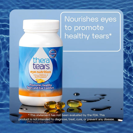 Thera Tears 1200mg Omega 3 Supplement for Eye Nutrition, Organic Flaxseed Triglyceride Fish Oil and Vitamin E, 180 Count