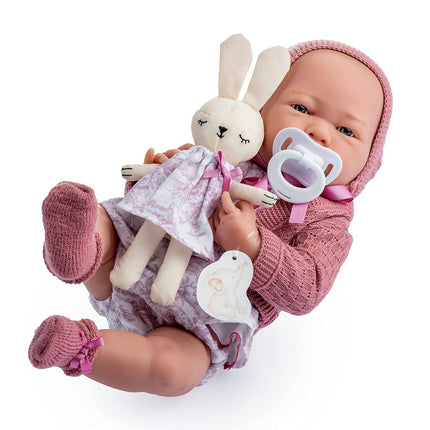 JC TOYS - La Newborn Baby Doll, 38 cm, Soft Vinyl, Royal Collection, Clothes with Toile de Jouy Pattern, Pacifier and Plush Toy, Girl, Pink, Designed in Spain by Berenguer, 2 years