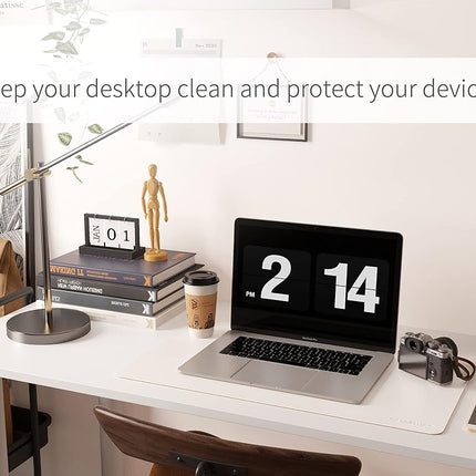 Dual-Sided Desk Pad, Natural Cork & PU Leather Large Mouse mats for Office and Home Work, Desk Protector Non-Slip, Waterproof (White, 36"x17")