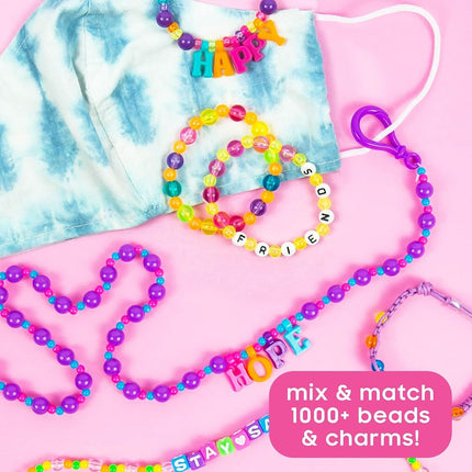 JUST MY STYLE ABC Beads by Horizon Group USA, 1000+ Charms & Beads, Alphabet Charms, Accent Beads, Seed Beads, Star Beads, Wax Beading Cord, Satin Cord & Key Ring Included, Bright
