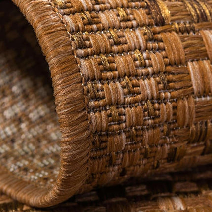 Alfombra Unique Loom para exteriores Border Collection - A cuadros (2' x 8' pasillo marrón claro)