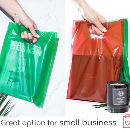 200 Red & Green Goodie Bags 100 Red and 100 Green 23cm x 30cm (9”x12”) Merchandise Bags Thick Glossy Retail Bags and Shopping Bags for Small Business with Die Cut Handles