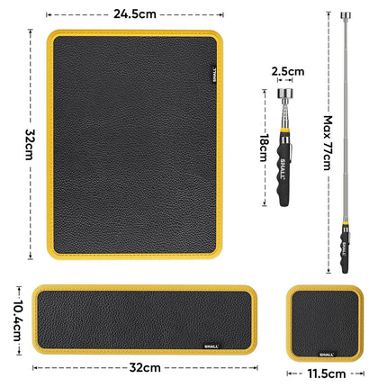SHALL 3-Piece Magnetic Tool Parts Mat and Telescoping Magnetic Pickup Tool, Flexible Magnetic Tool Holder Pad W/ 83 Built-In-Magnets & 25LBS Pull Force Extendable Magnet for Mechanic Wrench Screw Bolt