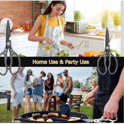 AWinjoy Heavy Duty Sharp Kitchen Scissors, Stainless Steel, Ambidextrous, Dishwasher Safe, Black
