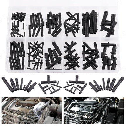 Swpeet 113Pcs Barbed Vacuum Connector Kit, Including Tee, Reducer, and Straight Connectors for Replacing Vacuum Hoses