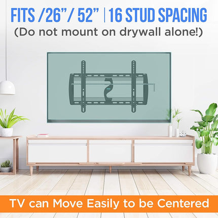 Support mural inclinable pour téléviseur - Support mural universel robuste pour téléviseur à écran plat - Fixe les téléviseurs à écran plat LED/LOLED et Plasma de 26 à 52" - Inclinaison moyenne, fixation VESA, capacité de poids de 110 lb